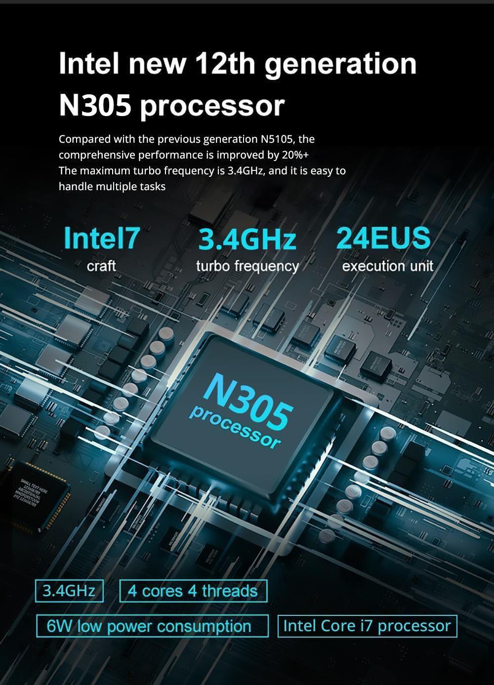 T-bao N9N Pro Mini PC Intel Core i3-N305 Processor, 8GB RAM en 256GB ROM - EU