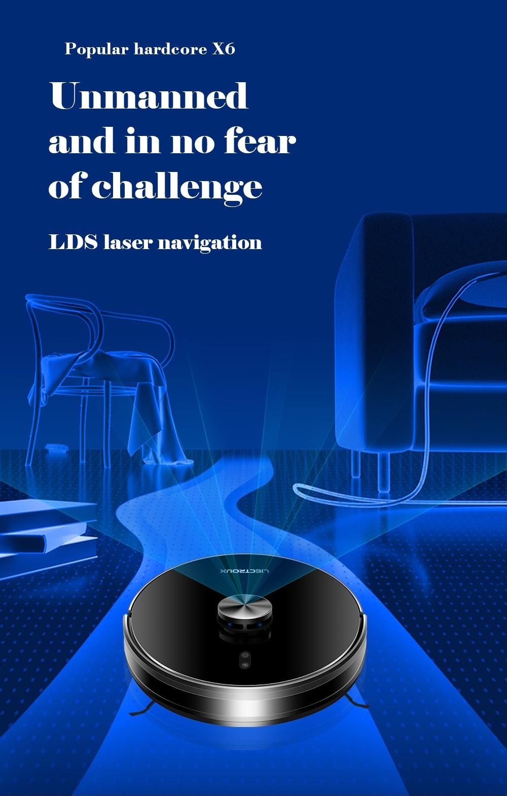 Liectroux X6 Saugroboter mit 6500 Pa, LDS-Lasernavigation, 235 ml Wassertank, 400 ml Mülleimer, 5 Karten