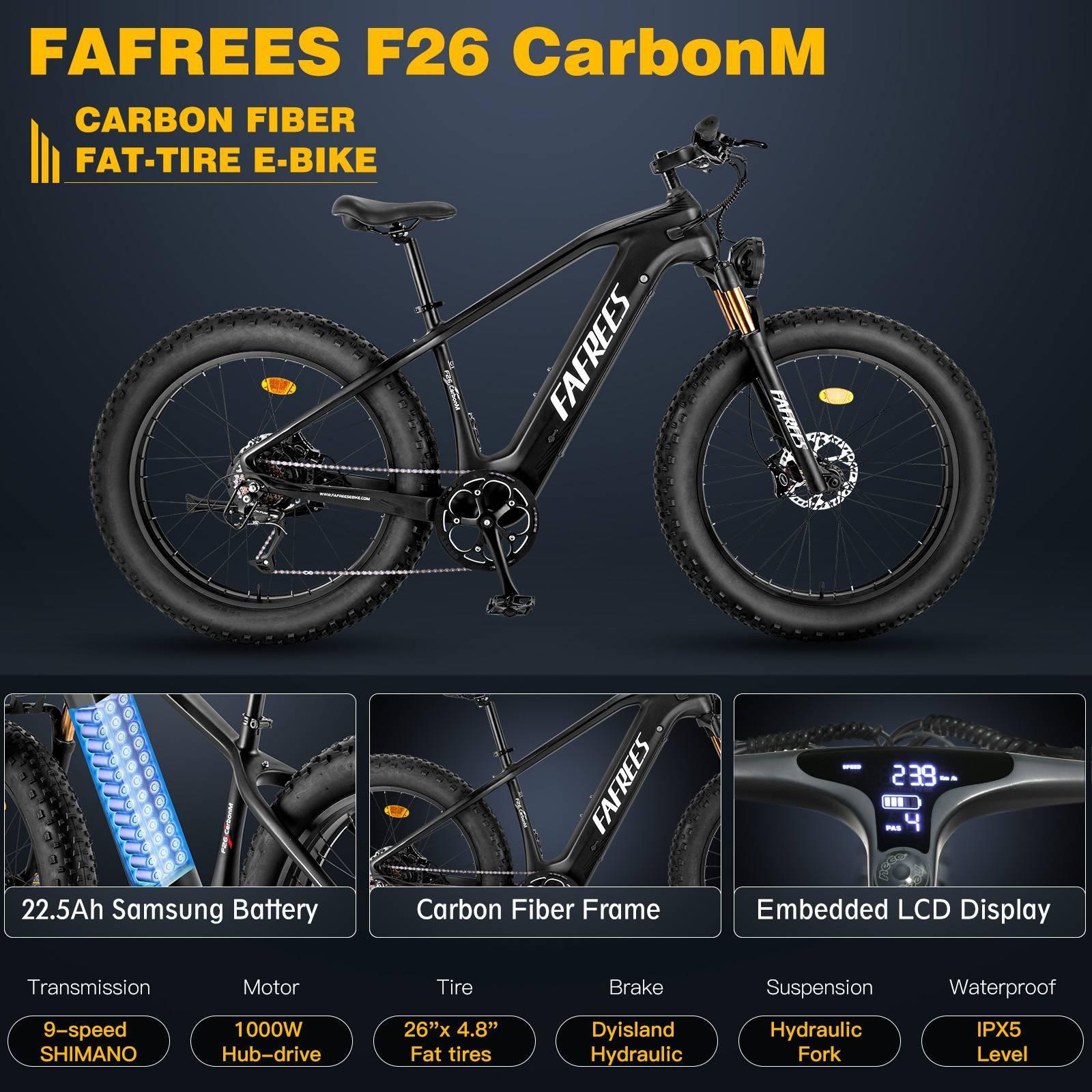FAFREES F26 Carbon M Elektrofahrrad, Carbonfaserrahmen, 1000W Hinterradantrieb, 25 km/h, 22,5Ah Akku, 26-Zoll-Reifen