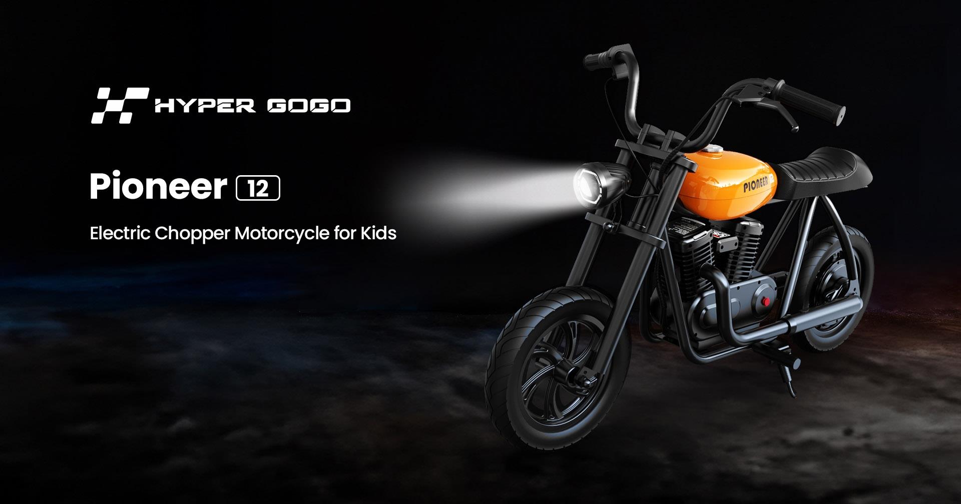 HYPER GOGO Pioneer 12 Electric Chopper Motorcycle for Kids, 21.9V 5.2Ah 160W, 12x3 Tires, 12KM - Black