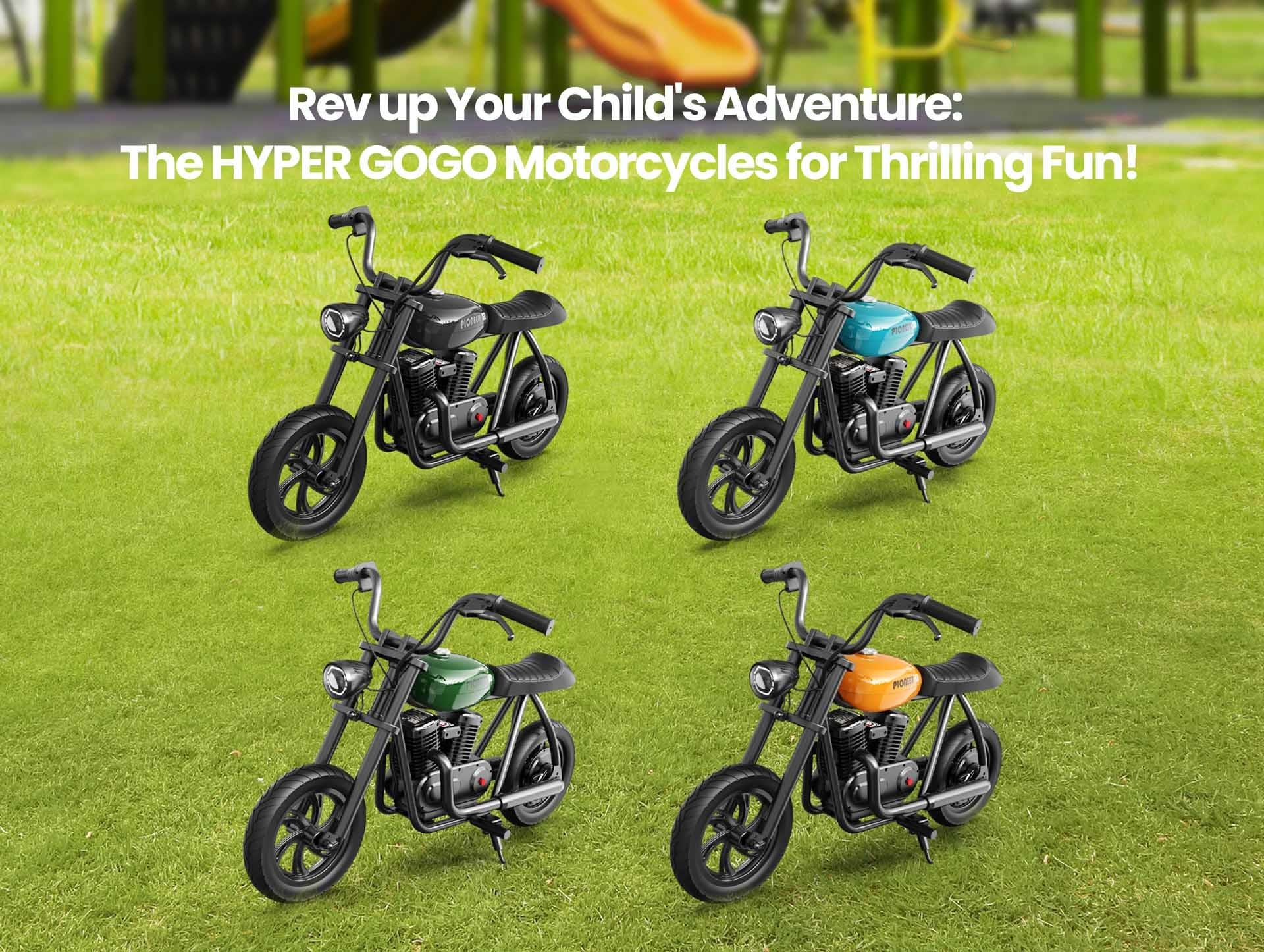 HYPER GOGO Pioneer 12 Electric Chopper Motorcycle for Kids, 21.9V 5.2Ah 160W, 12x3 Tires, 12KM - Green
