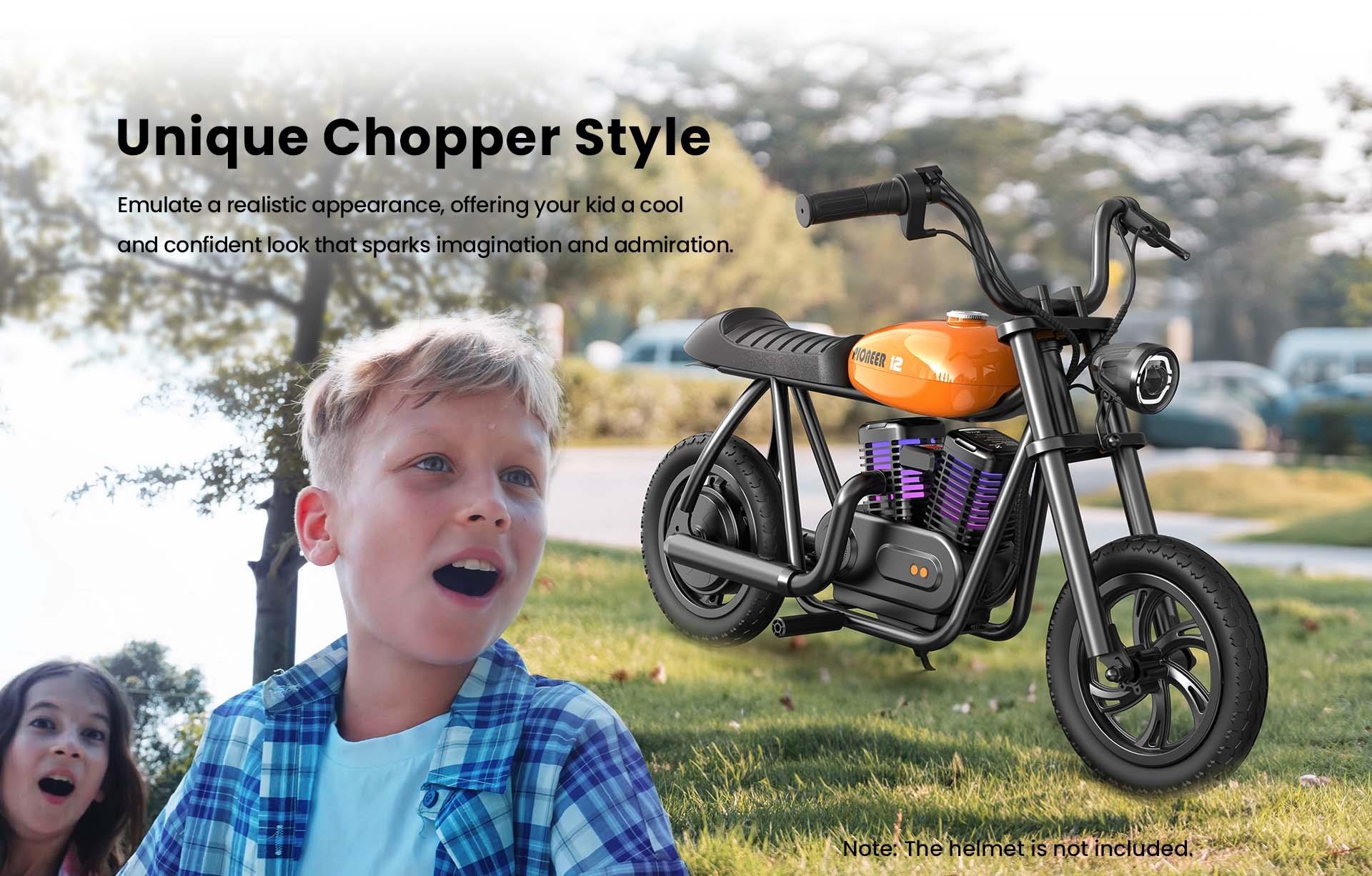 HYPER GOGO Pioneer 12 Plus Electric Chopper Motorcycle for Kids, 21.9V 5.2Ah 160W, 12x3 Tires, 12KM - Green