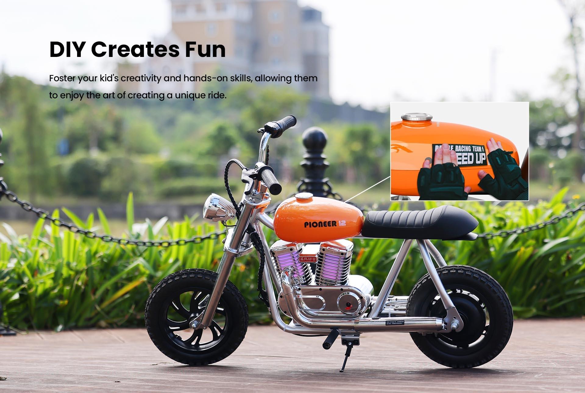 HYPER GOGO Pioneer 12 Plus met App Elektrische Motorfiets voor Kinderen, 5.2Ah 160W met 12x3 Banden, 12KM Topbereik - Groen
