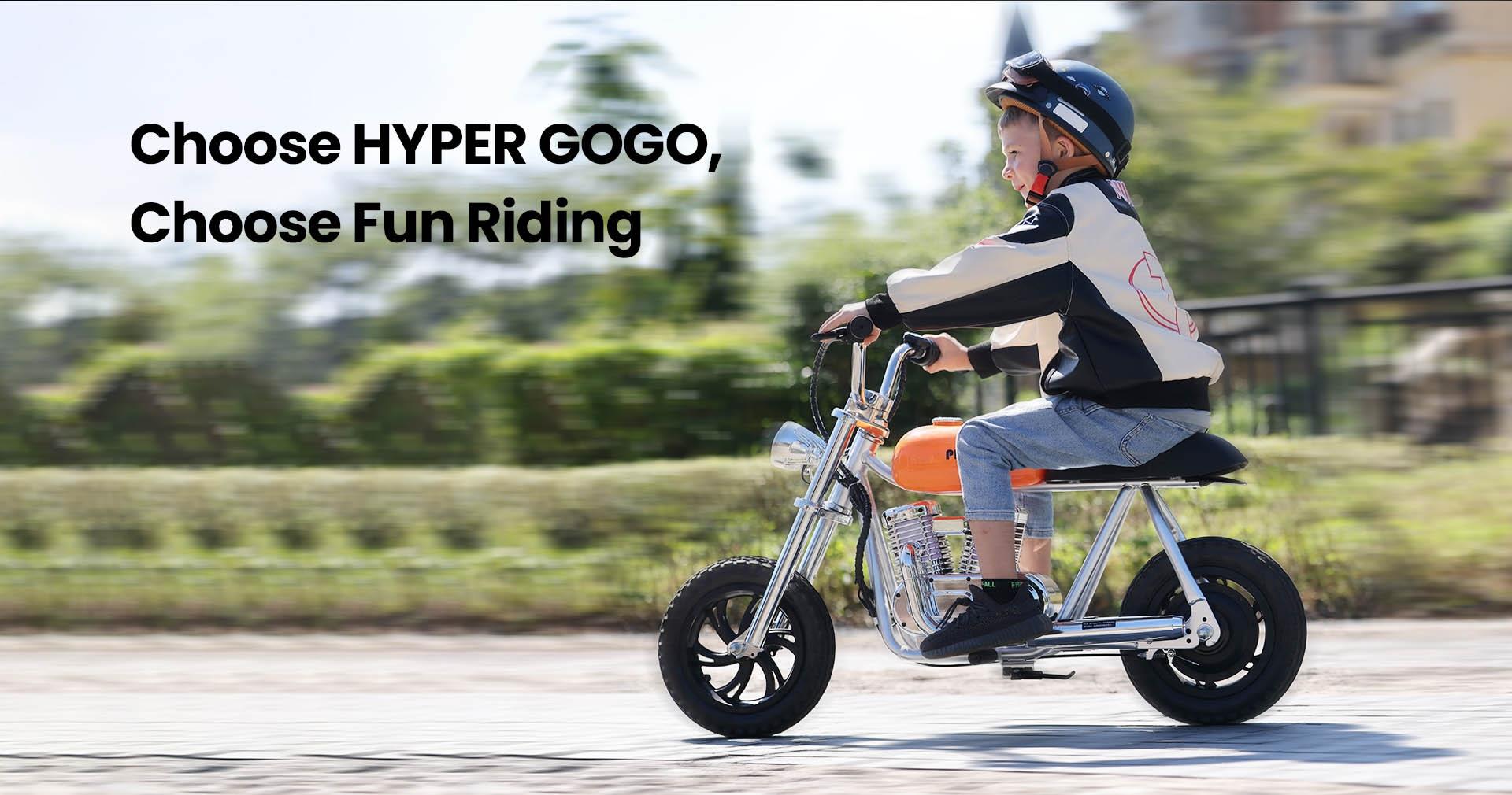 HYPER GOGO Pioneer 12 Plus with App Electric Motorcycle for Kids, 5.2Ah 160W with 12x3 Tires, 12KM Top Range - Orange