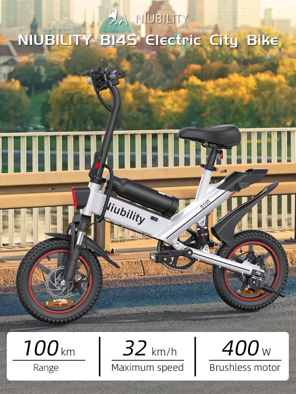 NIUBILITY B14S 14*2.125 inch banden elektrische fiets, 400W motor, 8.7Ah 6.4Ah dubbele batterij - Wit