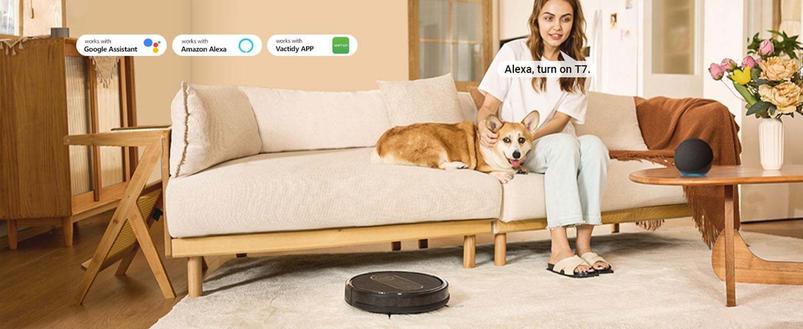 Vactidy T7 Robot Vacuum Cleaner, 2 in 1 Mopping Vacuum, 2800Pa Suction, 250ml Dust Bin, Carpet Detection, App Control