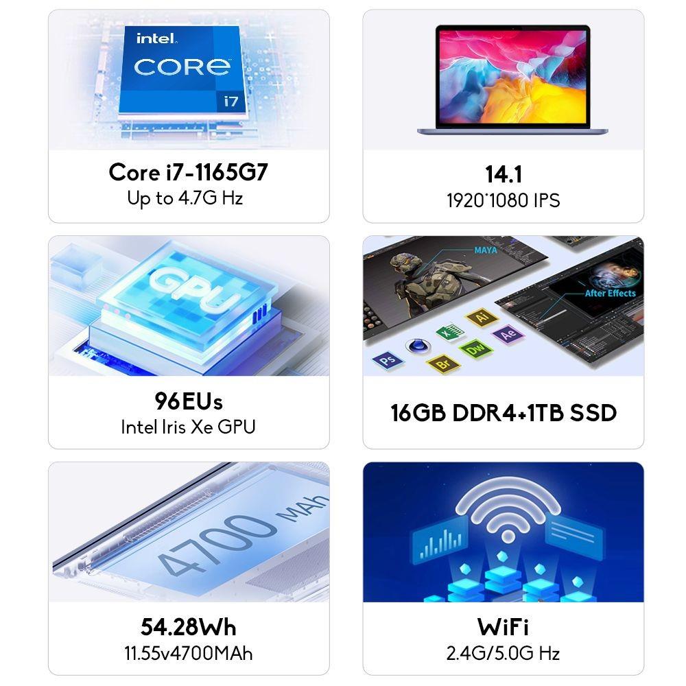Ninkear N14 Pro 14-Zoll-Laptop, Intel Core i7-1165G7, 16GB RAM 1TB SSD, Windows 11, Bluetooth 4.2