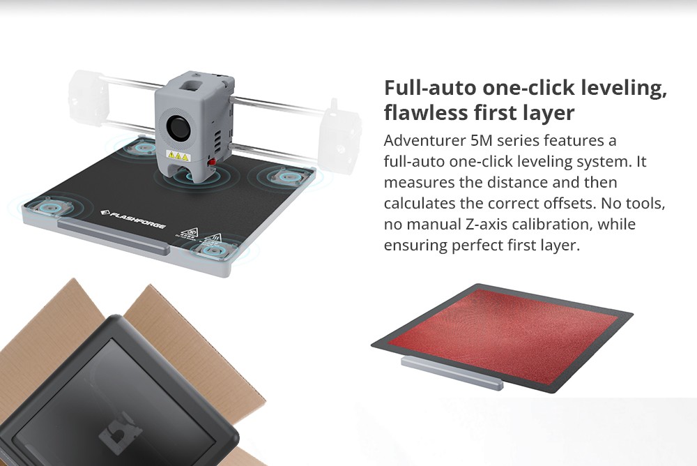Flashforge Adventurer 5M 3D Printer, Auto Leveling, 600mm/s Max Printing Speed, Filament Runout Reminder