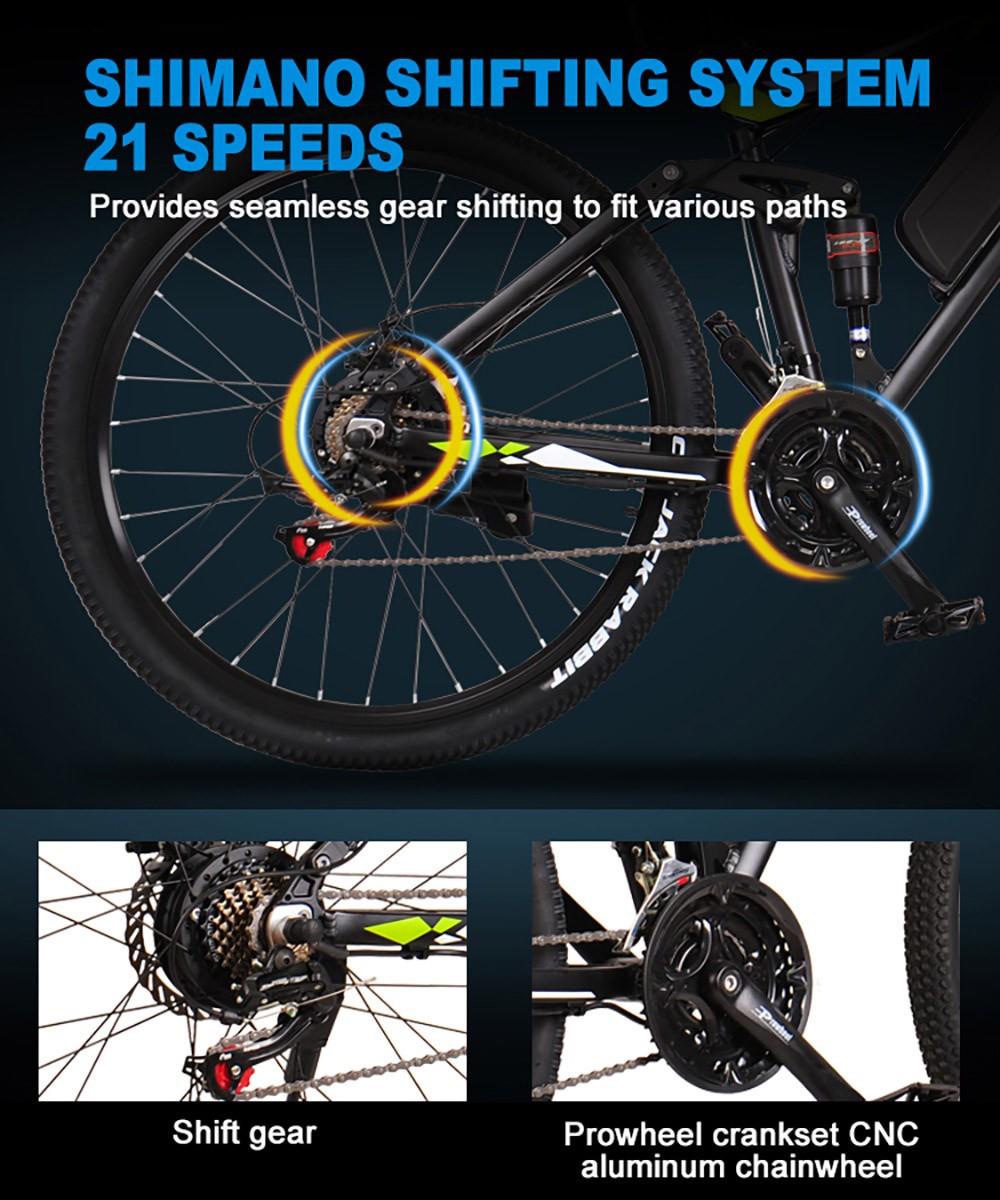 Heda TX3.0 27.5in Tires Electric Bike, 500W Rear Brushless Motor, 13Ah Battery, Shimano 21 Speed - Black Green