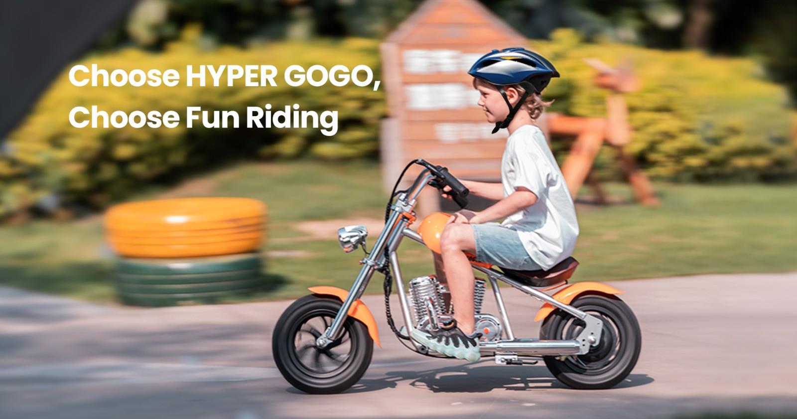 Hyper GOGO Challenger 12 Plus Electric Motorcycle with App for Kids, 12 x 3 Tires, 160W, 5.2Ah, Bluetooth Speaker - Orange