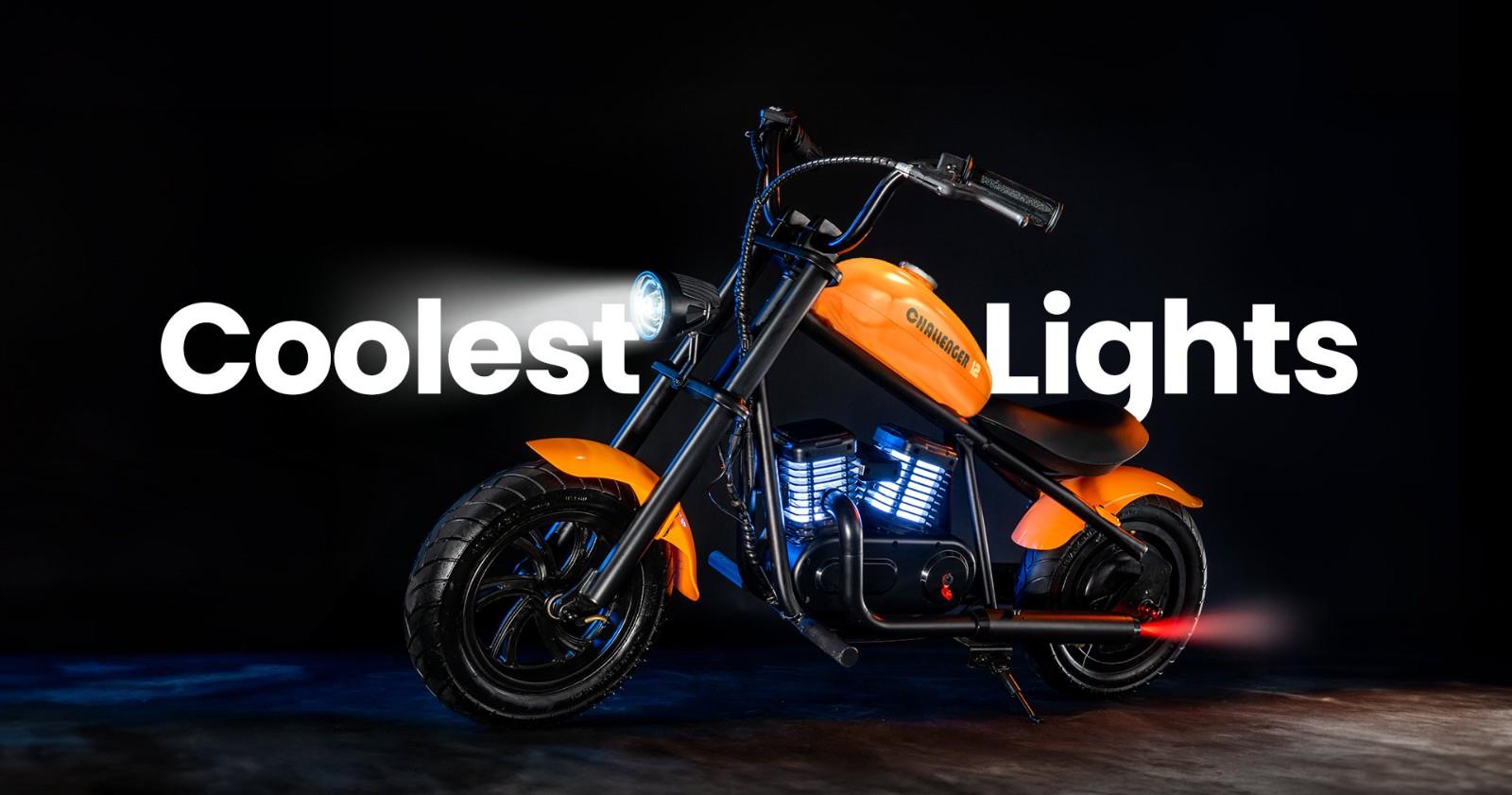 Hyper GOGO Challenger 12 Plus Electric Motorcycle for Kids, 12 x 3 Tires, 160W, 5.2Ah, Speaker - Black