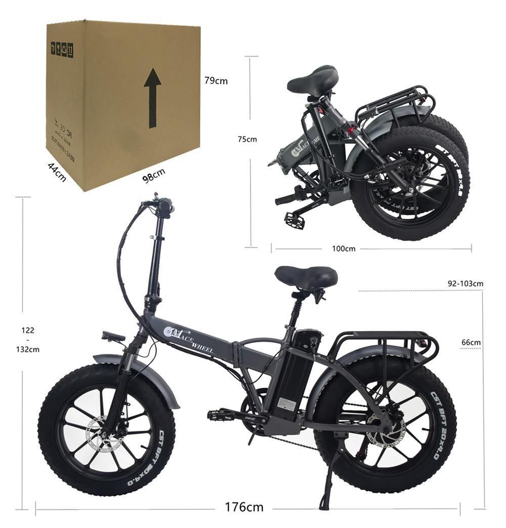 CMACEWHEEL GW20 elektrische fiets met mand vooraan, 20*4.0 Inch CST-band, 750W motor, 40 km/u, 17Ah batterij