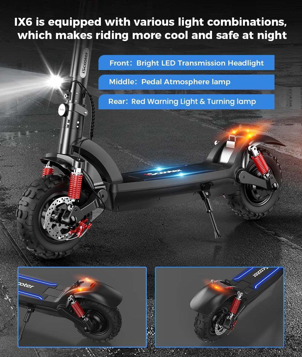 iScooter iX6 Electric Scooter 11 Pneumatic Off-road Tires - 1000W Rear Motor & 48V 17.5Ah Battery