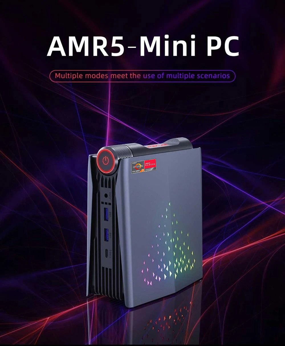OUVIS AMR5 Mini PC, AMD Ryzen 7 5600U, 16 GB DDR4 512 GB SSD, HDMI DP Typ-C 4K 60 Hz Dreifach Display, Windows 11 Pro - EU