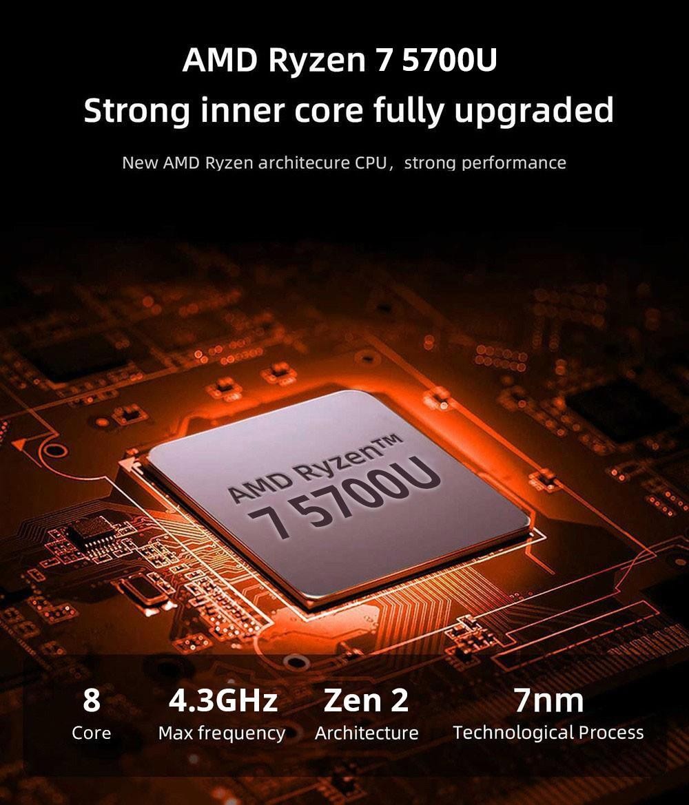 OUVIS AMR5 Mini PC, AMD Ryzen 7 5600U, 16GB DDR4 512GB SSD, HDMI DP Type-C 4K 60Hz Triple Display, Windows 11 Pro - EU