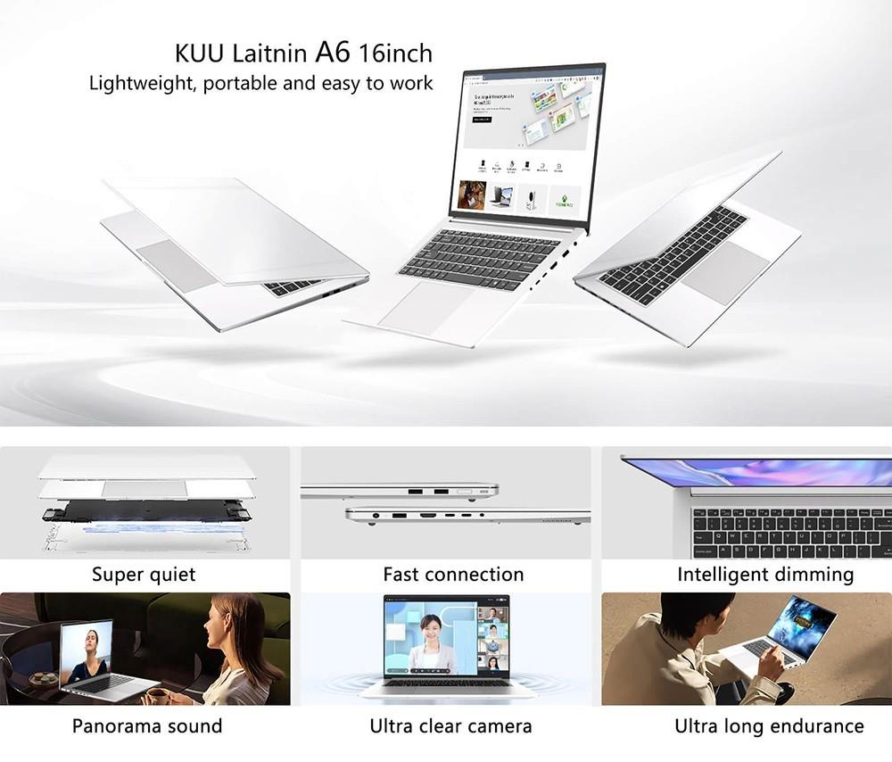KUU A6 Laptop 16 2560*1600 Scherm Intel Core i7-1280P CPU 16GB LPDDR4 512GB SSD Windows 11 Pro, 5G WiFi