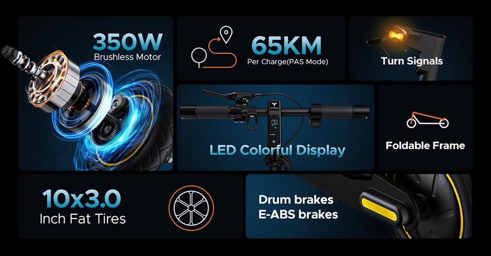 ENGWE Y10 Foldable Electric Scooter, 10*3.0 inch Tire, 350W Motor, 25km/h Speed, 13Ah Battery, 65km Mileage