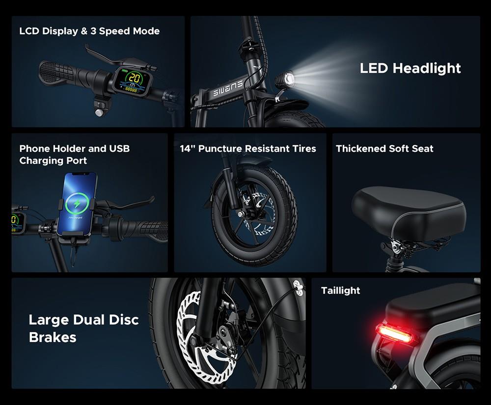 ENGWE O14 14*2.125 inch Tire Foldable Electric Bike, 250W Motor, 25km/h Speed, 15.6Ah Battery, 82km Mileage - Black