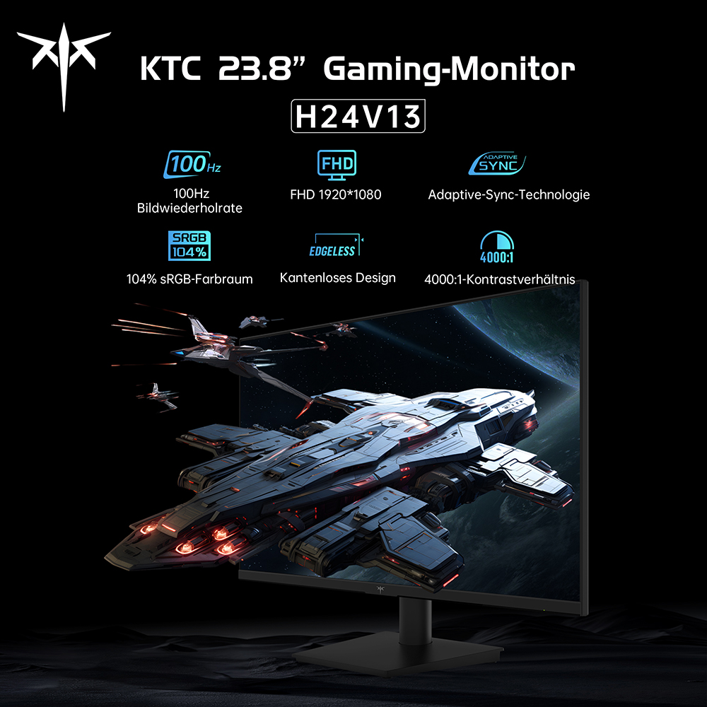 KTC H24V13 23,8 Zoll Gaming Monitor, 100 Hz, FHD 1920x1080, 104% sRGB, Adaptive-Sync, VESA-Wandmontage