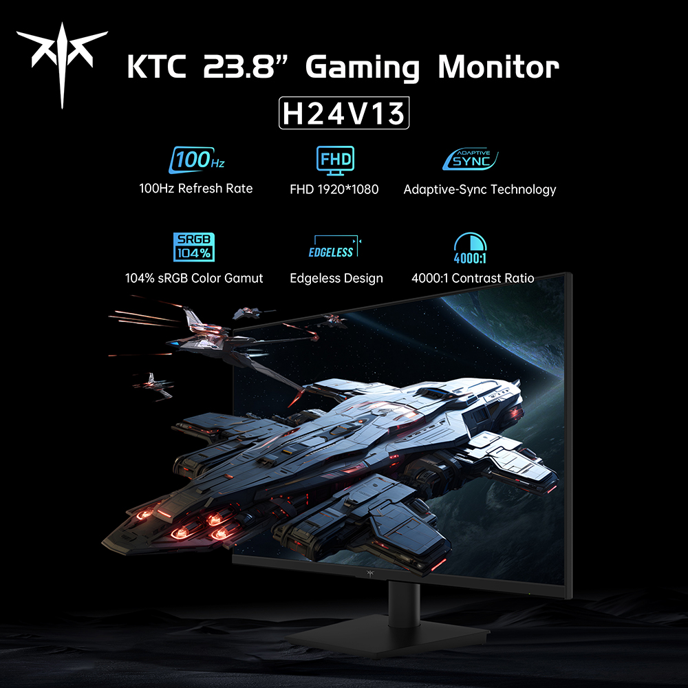 KTC H24V13 23.8-inch Gaming Monitor, 100Hz, FHD 1920 x 1080, 104% sRGB, Adaptive-Sync, VESA Wall Mount
