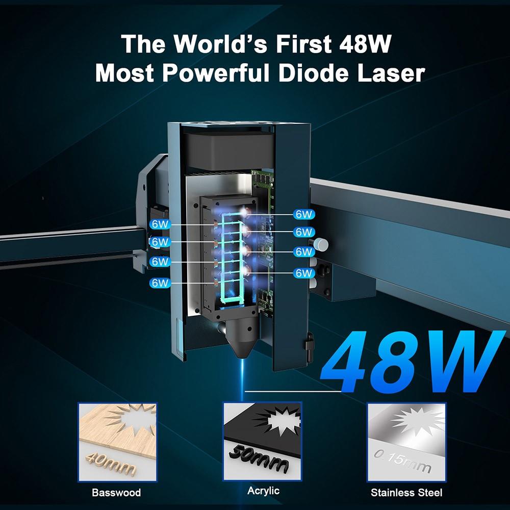 LONGER Laser B1 40W Laser Cutter, 8-Core Laser Head, Air Assist System, 0.10x0.15mm Laser Spot,  450x440mm