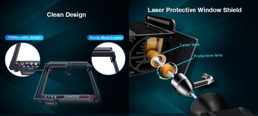 LONGER Laser B1 40W Laser Cutter, 8-Core Laser Head, Air Assist System, 0.10x0.15mm Laser Spot,  450x440mm