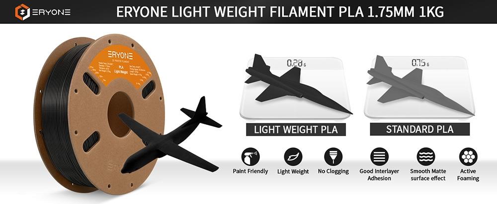 ERYONE 1,75 mm leichtes PLA-3D-Druckfilament 1 kg – Schwarz
