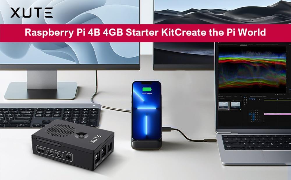 Raspberry Pi 4B Modell 4 GB RAM Starter Kit mit 128 GB Micro SD Karte – EU