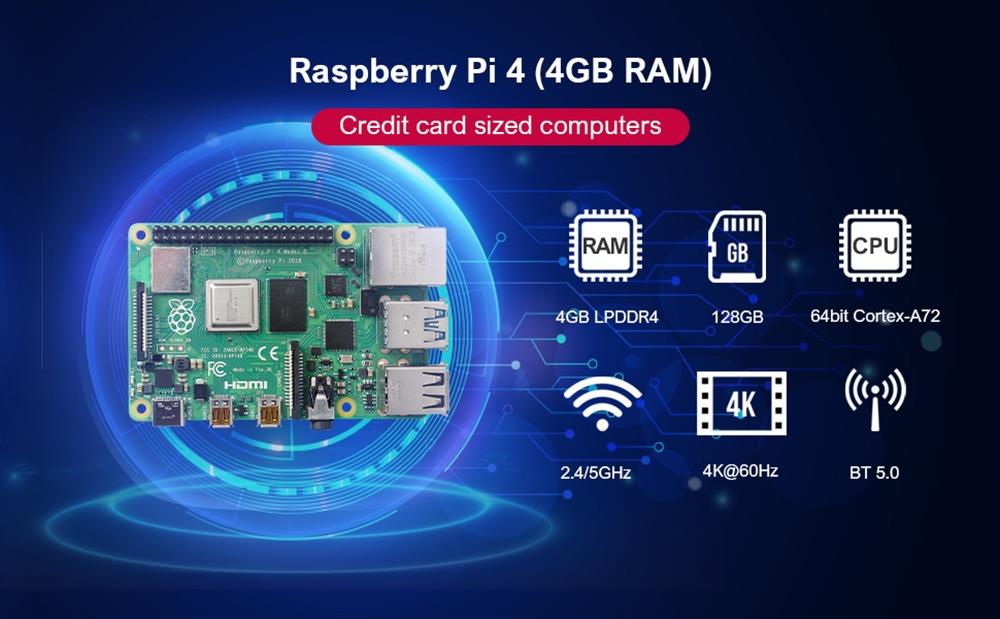 Raspberry Pi 4B -model 4GB RAM Starterkit met 128GB Micro SD-kaart - EU