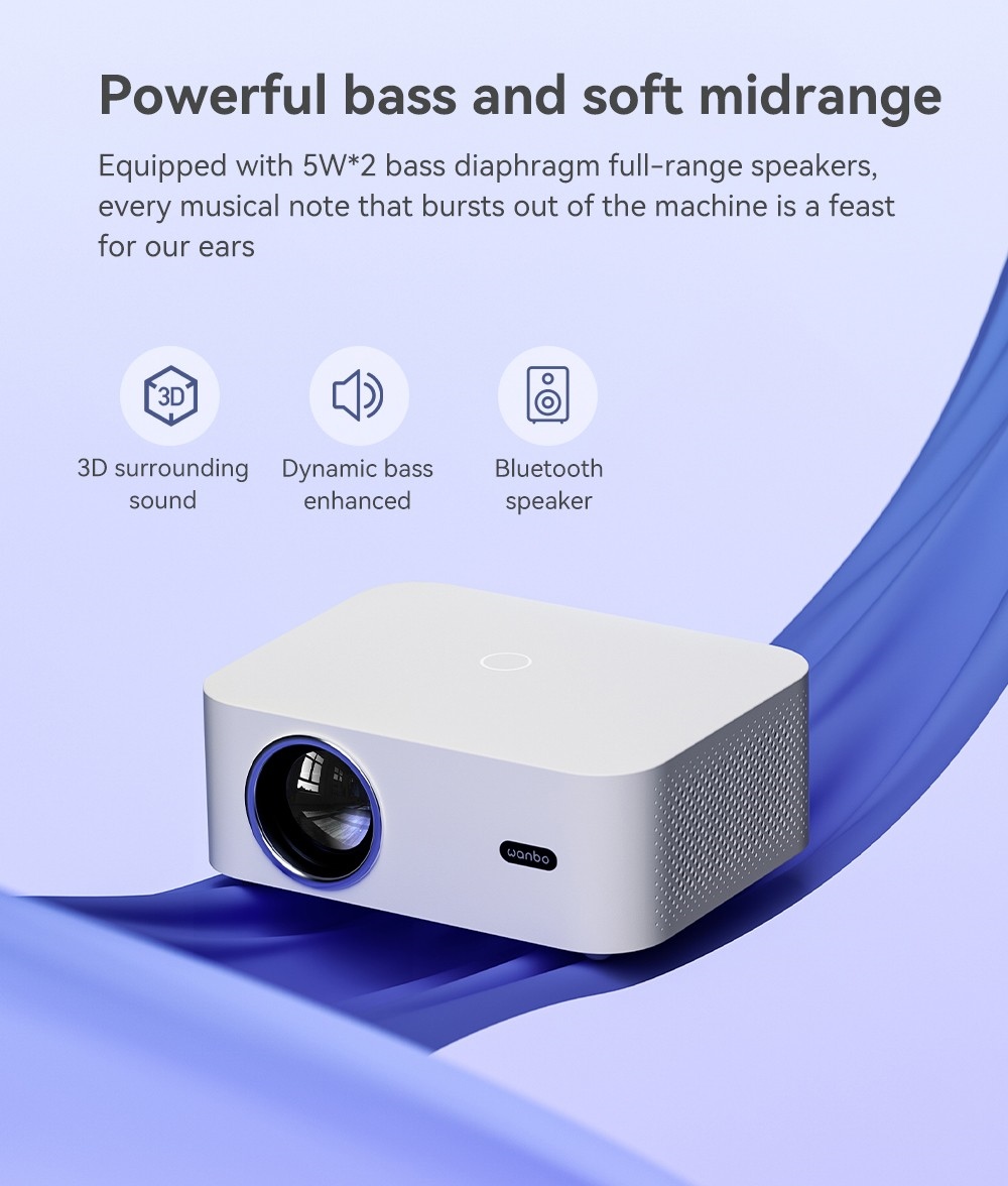 WANBO X2 Pro Projektor, Dual-Band Wifi 6, Bluetooth 5.0, AI Auto-Focus, Android 9.0, 2*HDMI - Weiß