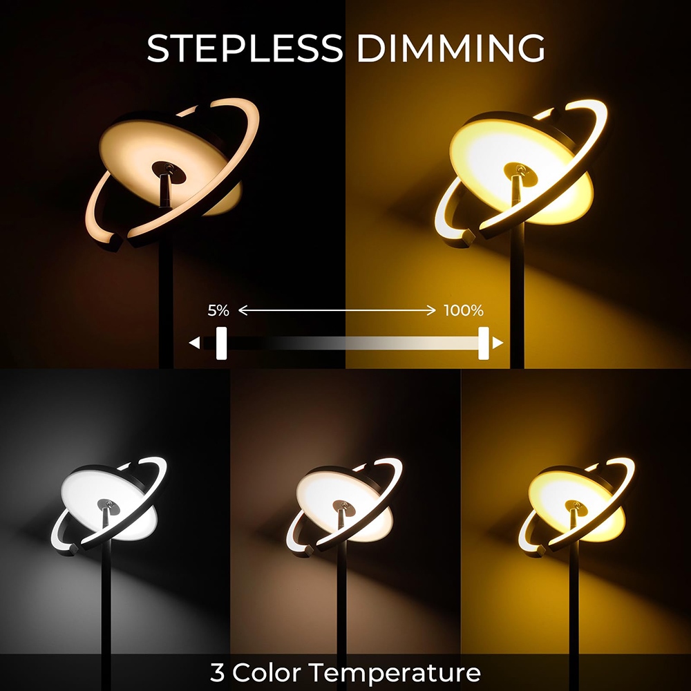 FIMEI PY-F1202 LED Floor Lamp, Central Downward Light, 3000K-6000K Color Temperature, Stepless Dimming - Black