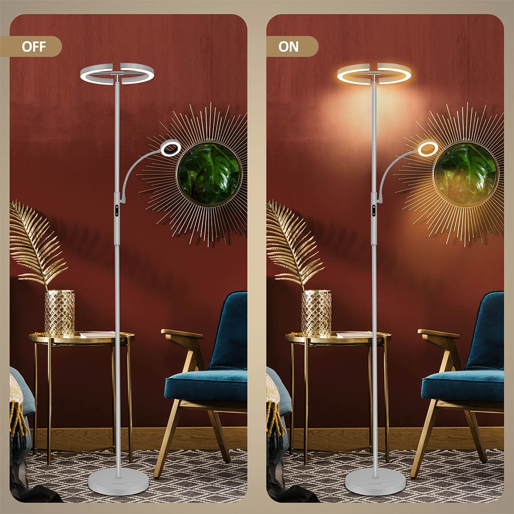 FIMEI MF18813 Floor Lamp with Reading Light, Eye Protection, 4 Color Temperatures, Infinite Dimmable - Grey