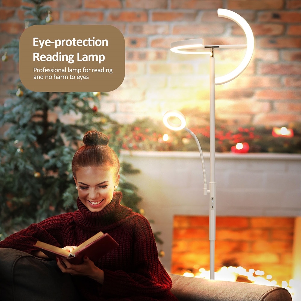 FIMEI MF18813 Vloerlamp met Leeslamp, Oogbescherming, 4 Kleurtemperaturen, Traploos Dimbaar, Touch Control