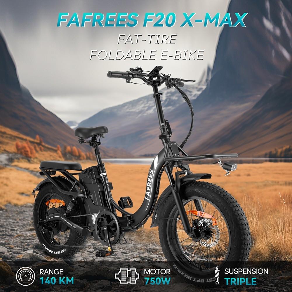 Fafrees F20 X-Max 20*4.0 Zoll Fat Tire faltbares Elektrofahrrad, 750W Motor, 30Ah Akku, Max Geschwindigkeit 25km/h - Schwarz