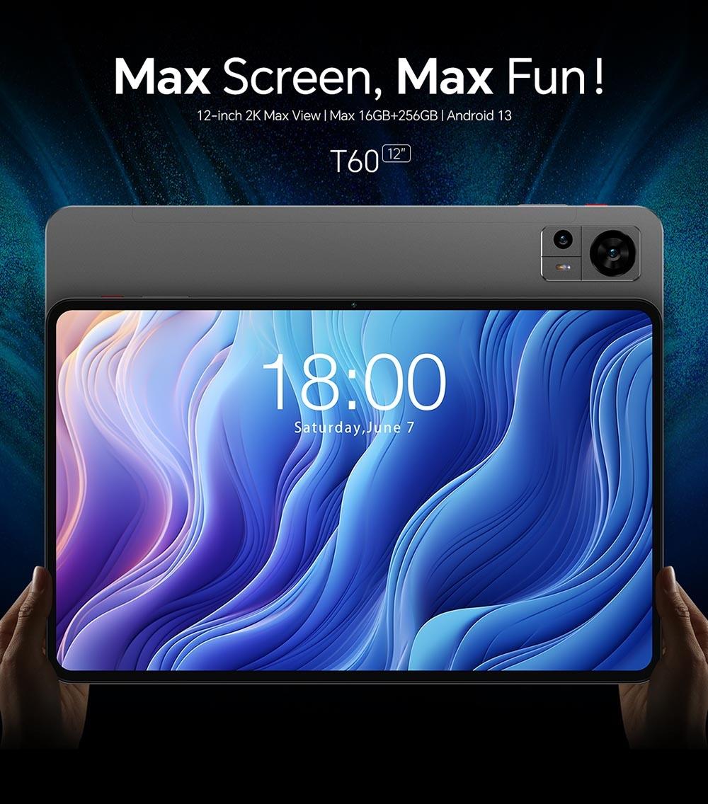 Teclast T60 Android 13 12 inch Tablet, UNISOC T616 Octa-Core Processor, 16GB RAM 256G SSD