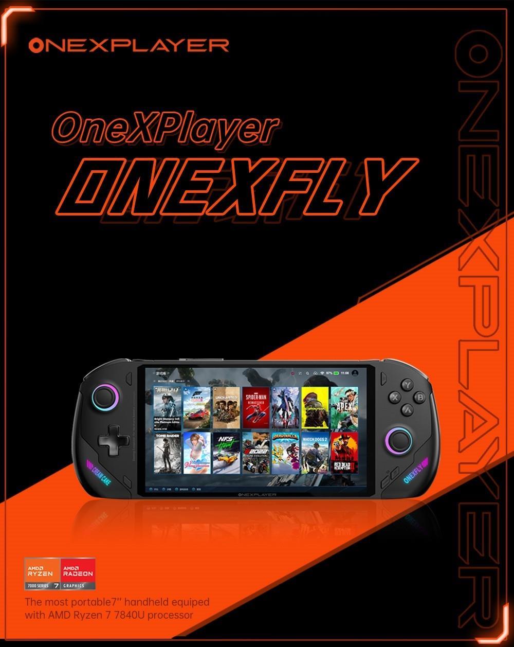 One Netbook ONEXFLY Handheld Game Console, AMD Ryzen 7 7840U, 32GB 1TB, 7-inch Ultra-Thin Bezel - Black