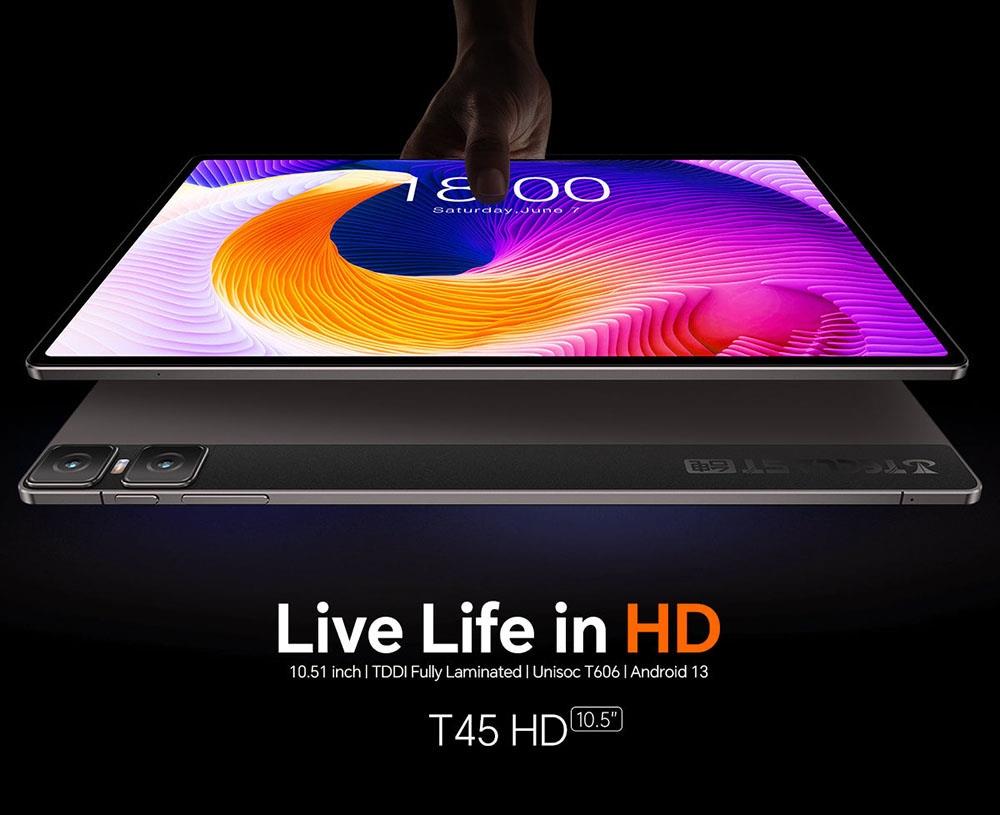 Teclast T45HD Tablet Android 13 10,5 Zoll, UNISOC T606 Octa-Core-Prozessor, 8 GB (+ 8GB) 128 SSD