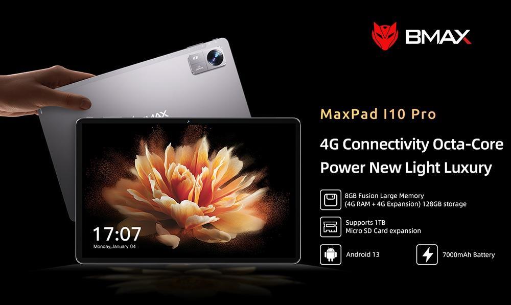 BMAX I10 Pro 10.1 inch Tablet, UNISOC T606 Octa Core, Android 13, 4GB RAM 128GB SSD, 2.4G/5G WiFi