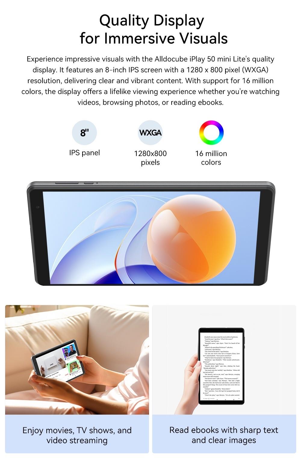 Alldocube iPlay 50 Mini Lite Tablet, Android 13, Allwinner A523 Octa Core 2,0 GHz, 8 Zoll 1280 x 800 IPS-Bildschirm