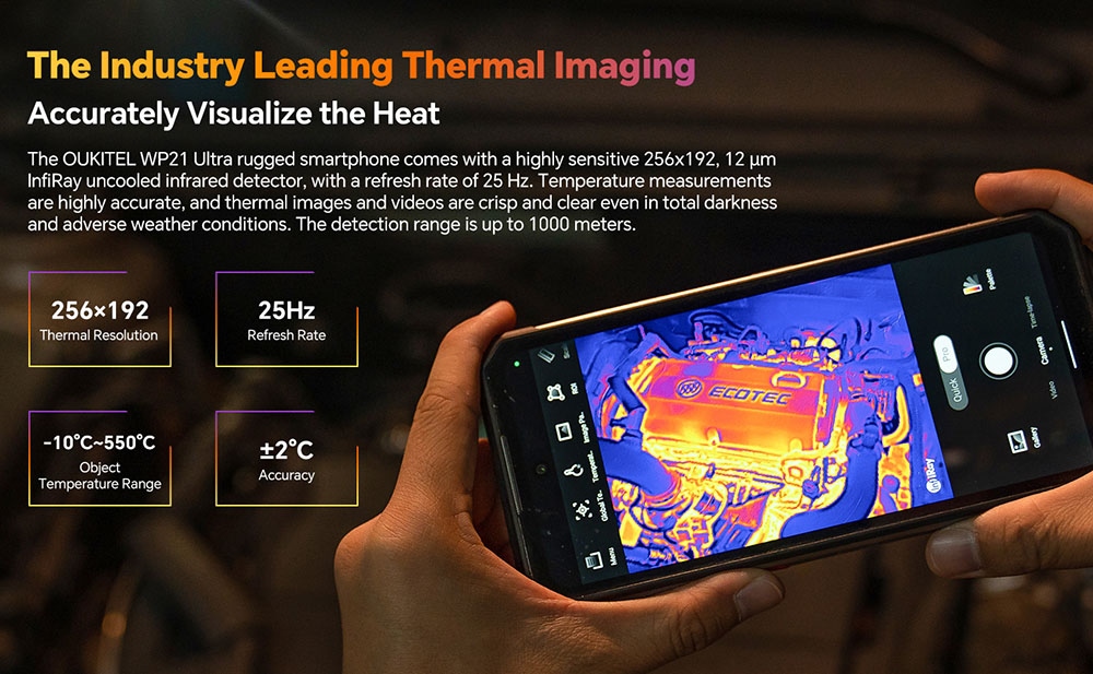 Oukitel WP21 Ultra Thermal Imaging Rugged Smartphone, 12 GB 256 GB, 6,78 Zoll FHD-Display, 9800 mAh Akku