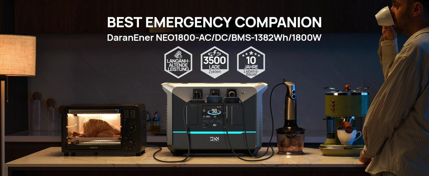 DaranEner NEO1500Pro Portable Power Station, 1382Wh LiFePO4 Battery UPS Power Supply, AC 1.3 Hours Fast Charging
