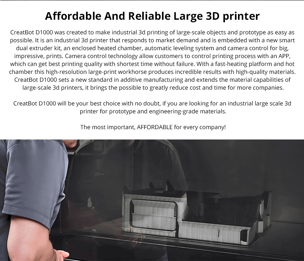 CreatBot D1000 3D Printer, Auto-Leveling, Camera Control, Auto-Rising Dual Extruders
