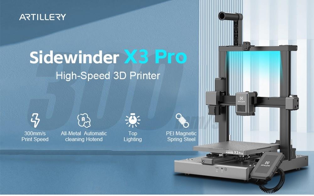 Artillery Sidewinder X3 Pro 3D Printer, automatisch nivellerend, 300mm/s maximale printsnelheid, 240x240x260mm