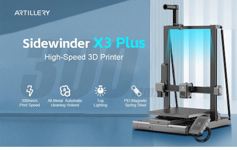 Artillery Sidewinder X3 Plus 3D Printer, automatisch nivellerend, 300mm/s maximale printsnelheid