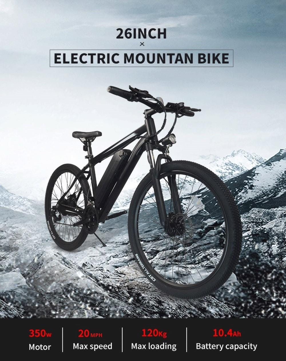 K3 Electric Bike, 26*1.95 inch Tire, 350W Motor, 36V 10.4Ah Battery, 120kg Load Disc Brake - Blue