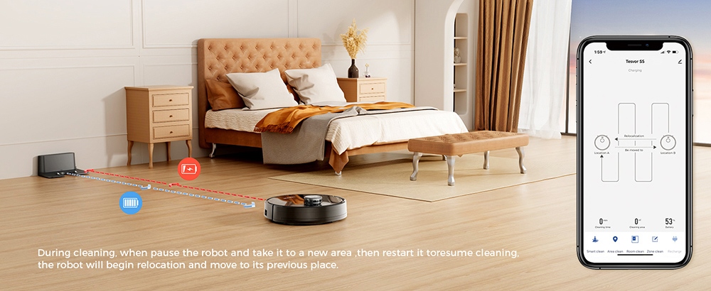 Tesvor S5 Robot Vacuum Cleaner, 3 in 1 Vacuum Mopping Sweeping, 3000Pa Suction, LiDAR Navigation - Black