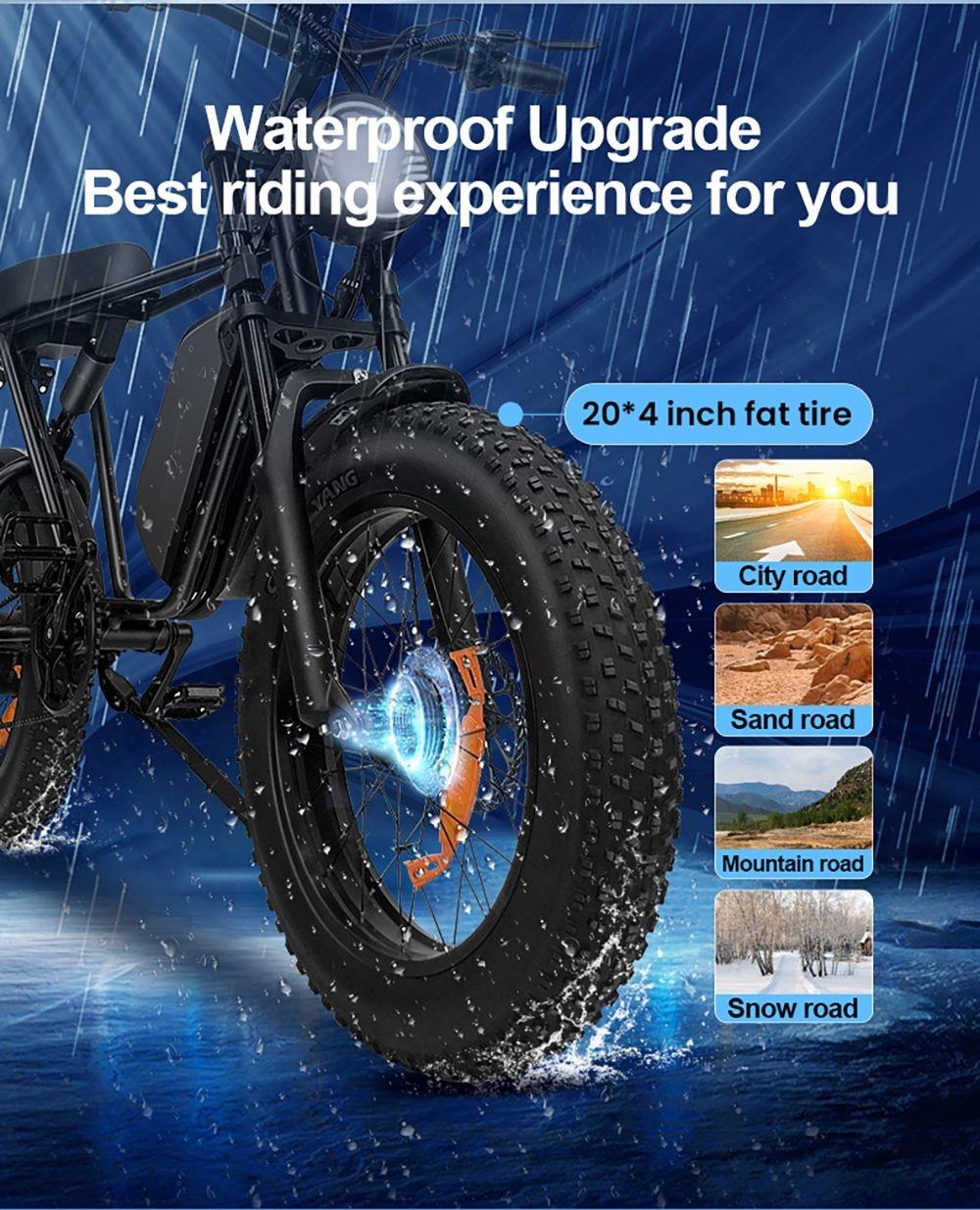 Q8 20*4 Inch Fat Tire Off-road Electric Bike, 1000W Motor, 48V 17.5Ah Battery, 55km/h Max Speed, 70Km Max Range