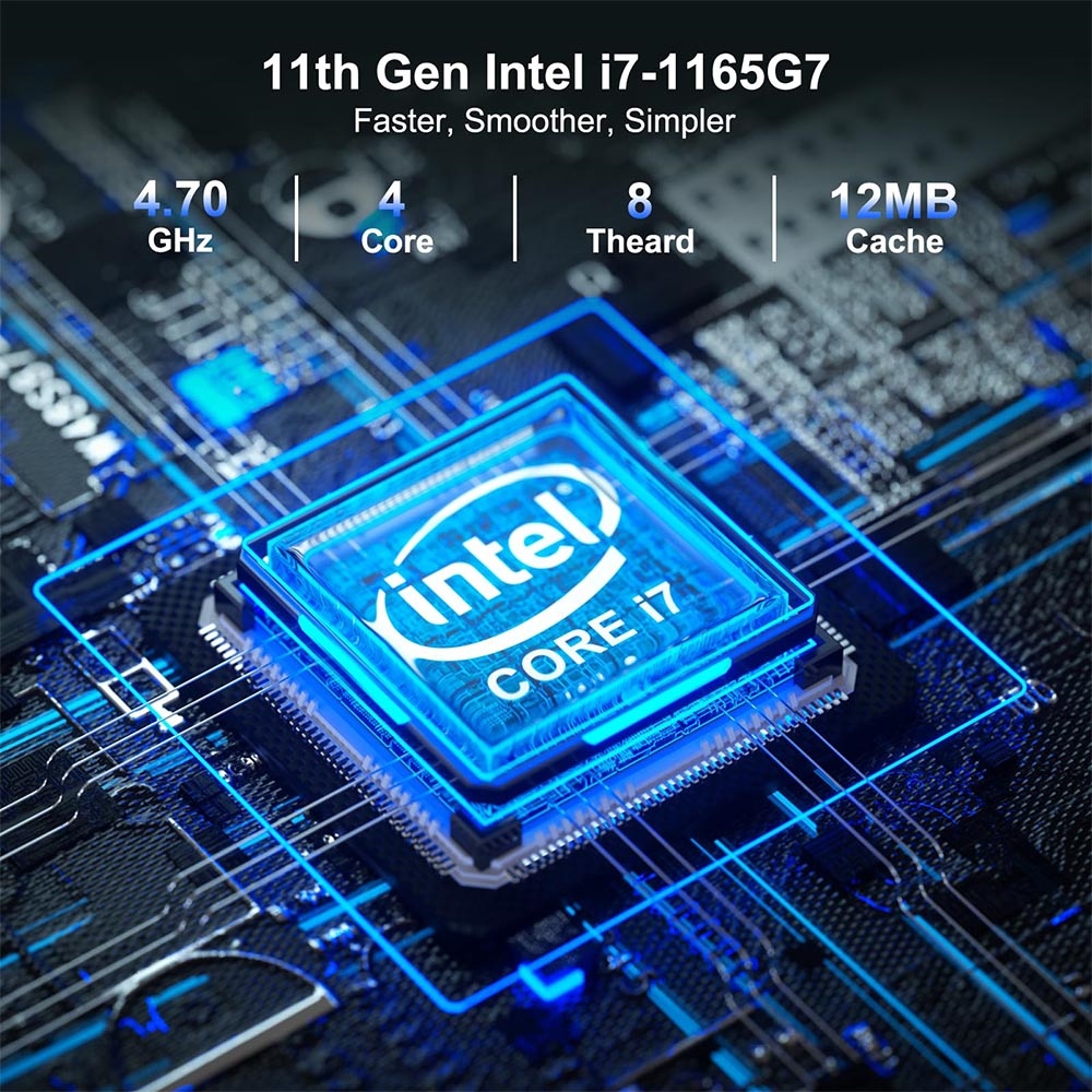 Intel NUC 11 Mini PC, Intel Core i7-1165G7 Quad Core tot 4,7 GHz, 32GB DDR4 RAM 1TB SSD