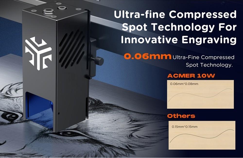 ACMER P2 10W Lasergravurschneider, 30000mm/min, Auto Air Assist, iOS Android App Steuerung, 420*400mm