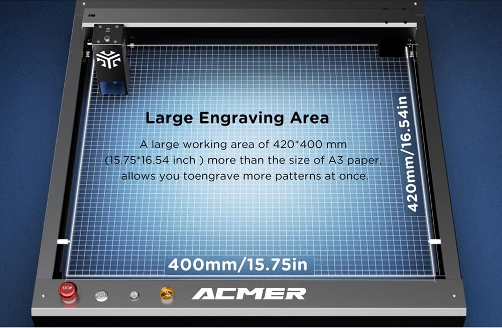 ACMER P2 10W Laser Engraver Cutter, Fixed Focus,30000mm/min, Ultra-silent Auto Air Assist,iOS Android App Control, 420*400mm
